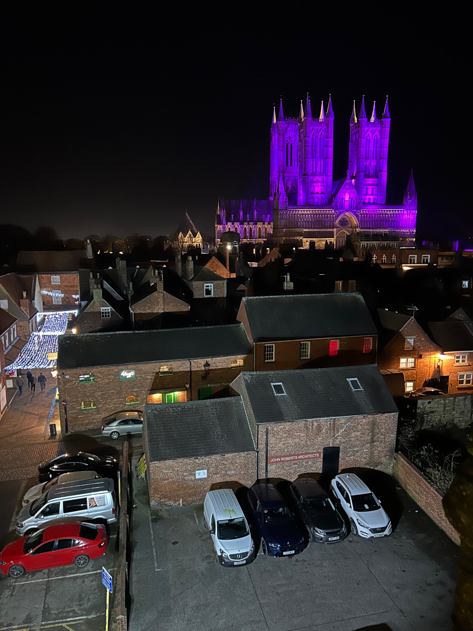Lincoln Cathedral illuminated at night